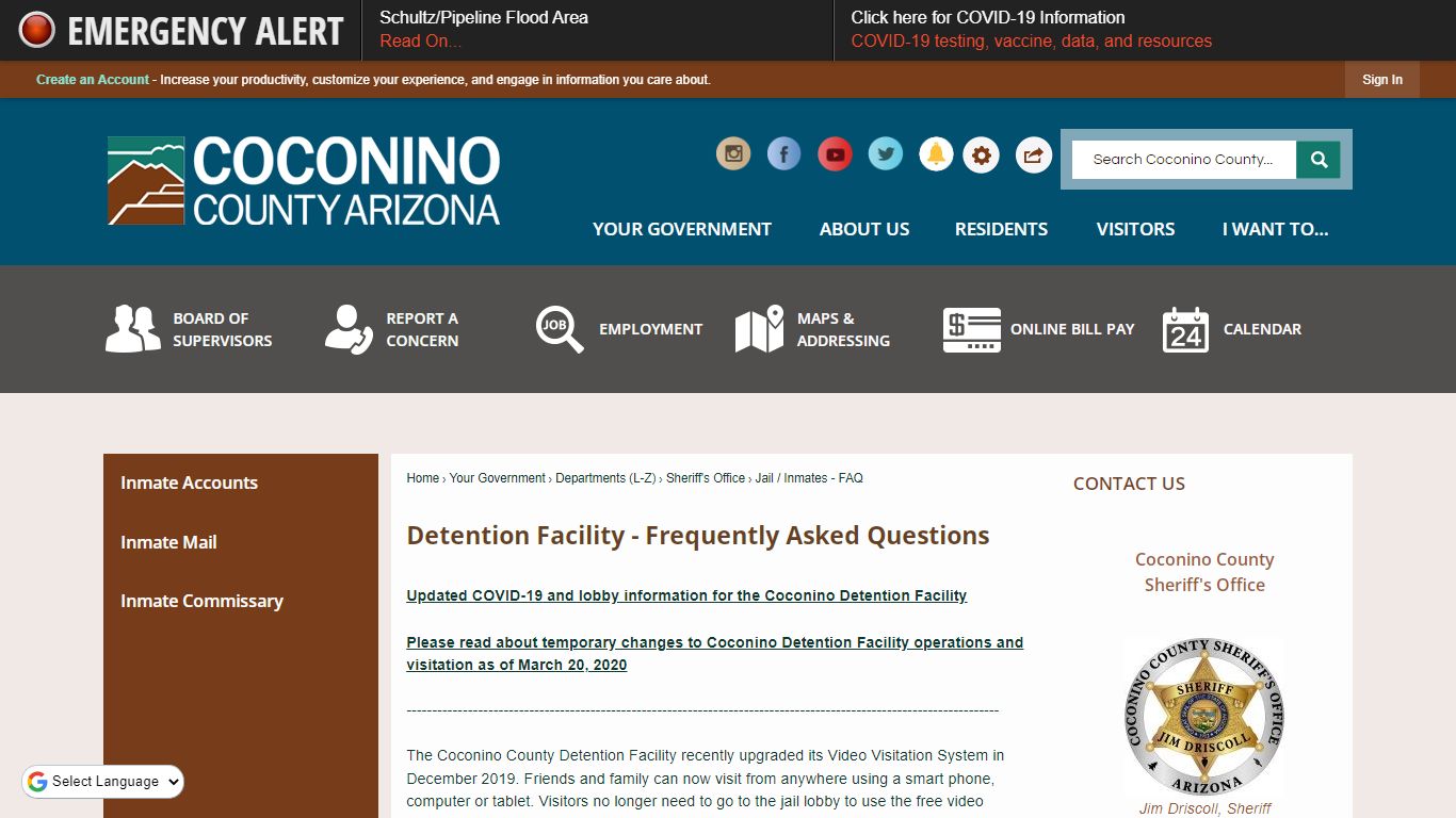 Detention Facility - Frequently Asked Questions | Coconino